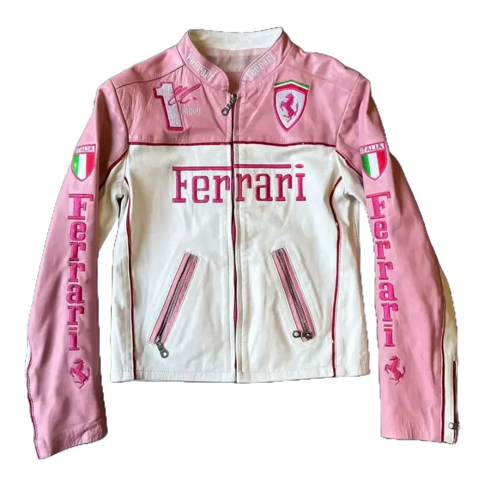 Giacca in Pelle Racing Rosa – Stile F1