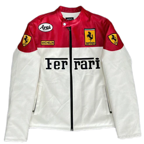 Giacca in Pelle Racing Bianca – Stile F1